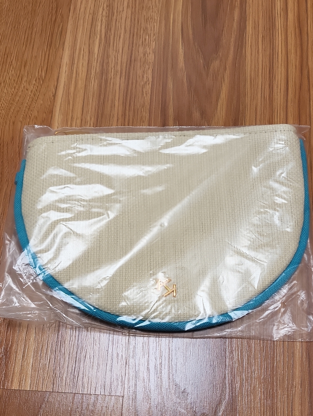 Kiko Milano Cream Half-Moon Wristlet Clutch with Turquoise Trim